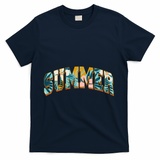 Vintage Floral Flower Pattern Summer T-Shirt - Navy