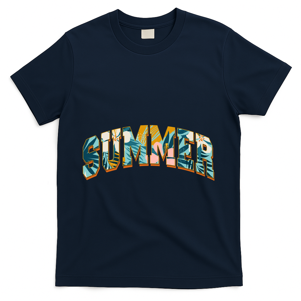 Vintage Floral Flower Pattern Summer T-Shirt - Navy