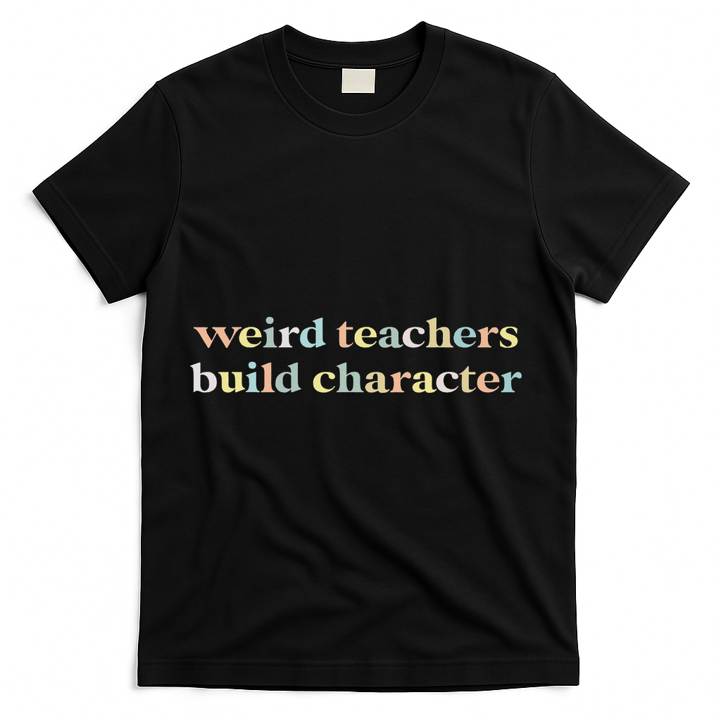 Vintage Funny Teacher Sayings Weird Teachers Build Character T-Shirt - Black