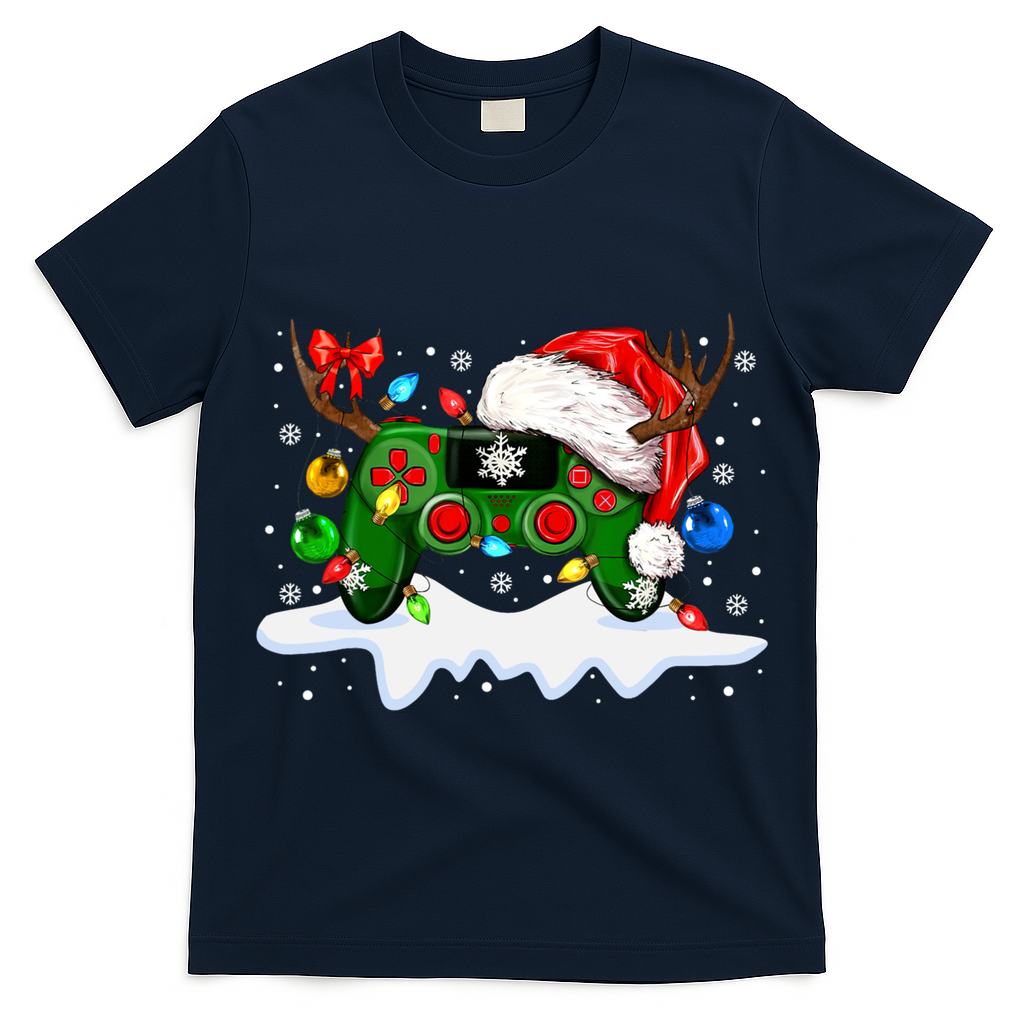 Video Game Controller Christmas Santa Hat Gamer T-Shirt