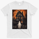 Vintage Ghost Haunted House Halloween Spooky T-Shirt - White