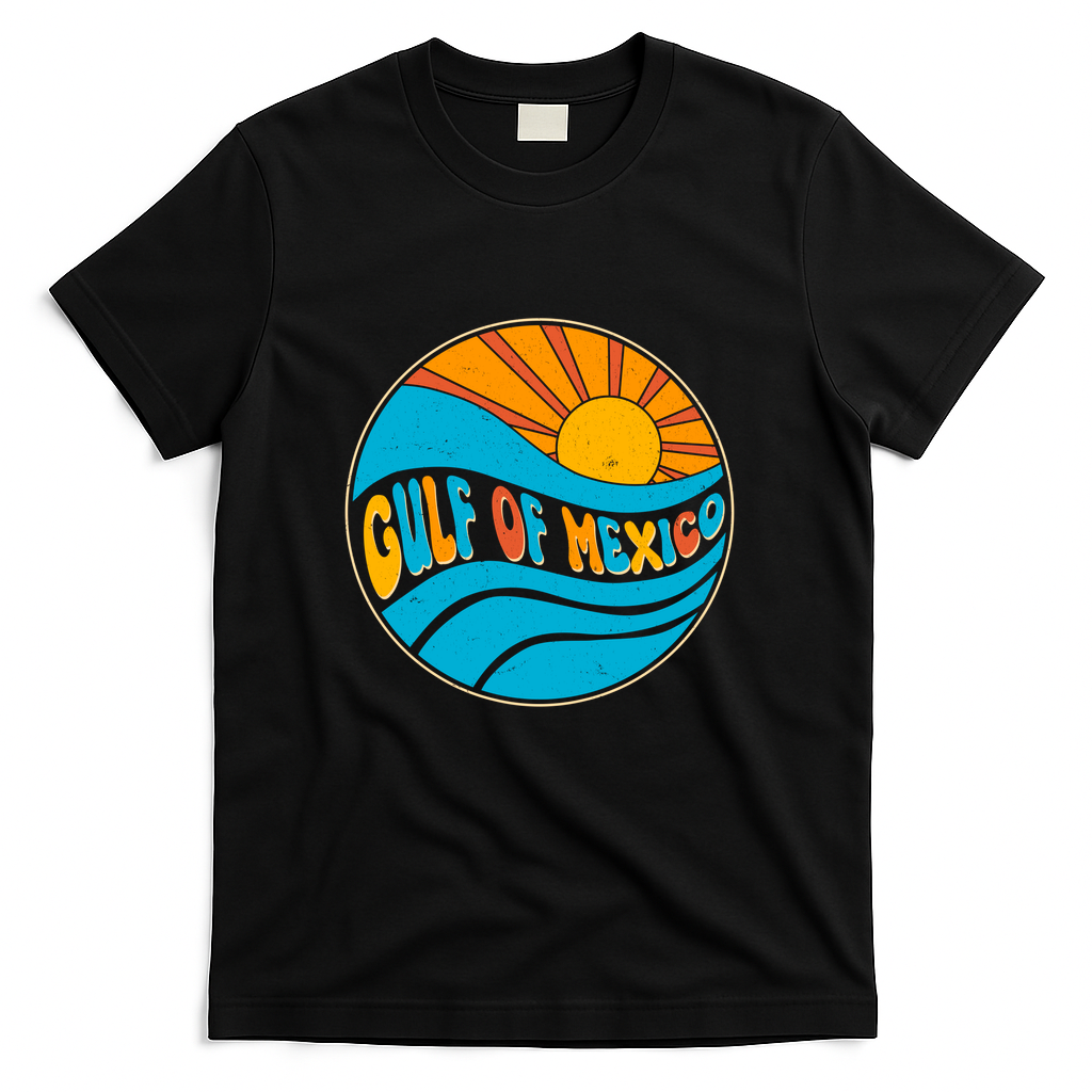 Vintage Gulf of Mexico Retro Sun Emblem T-Shirt - Black