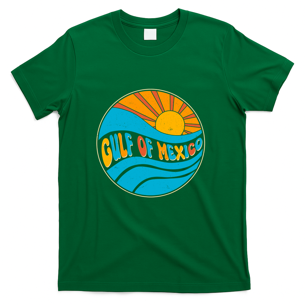 Vintage Gulf of Mexico Retro Sun Emblem T-Shirt - Green