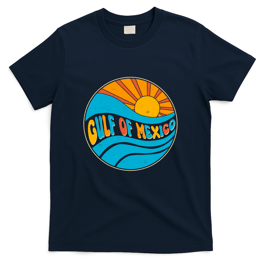 Vintage Gulf of Mexico Retro Sun Emblem T-Shirt - Navy