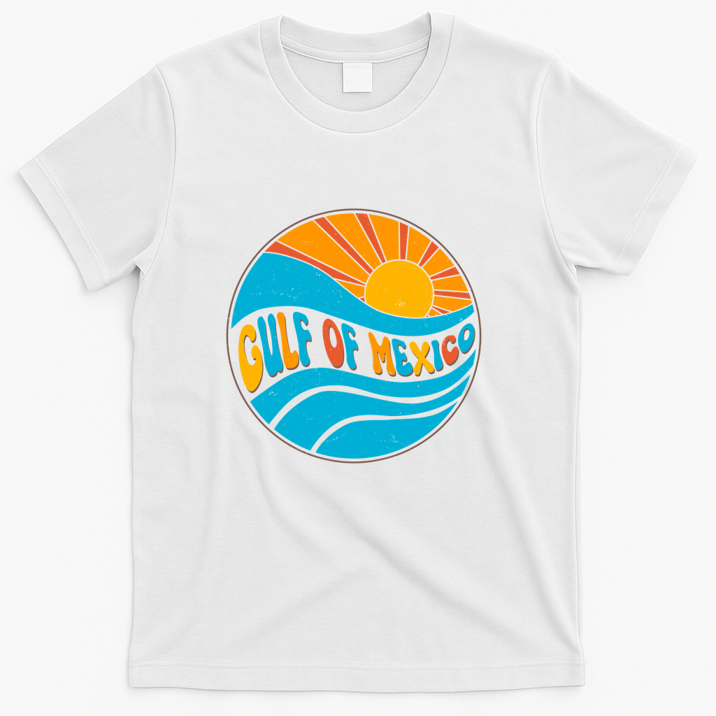 Vintage Gulf of Mexico Retro Sun Emblem T-Shirt - White