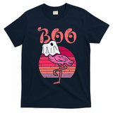 Vintage Halloween Flamingo Ghost Sunset Print T-Shirt - Navy Blue