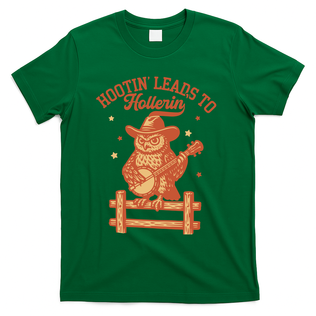 Vintage Hootin Leads To Hollerin Cowboy Owl T-Shirt - Green