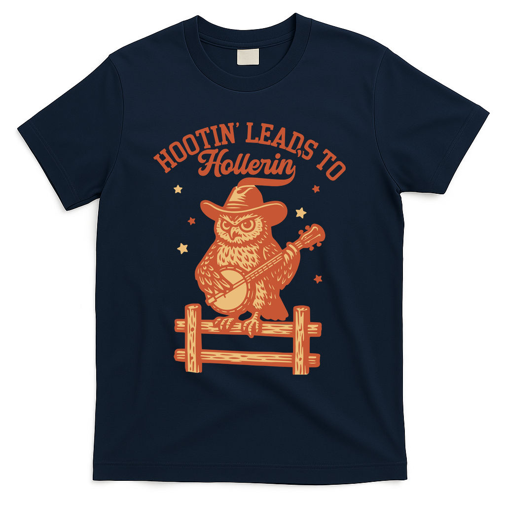 Vintage Hootin Leads To Hollerin Cowboy Owl T-Shirt - Navy