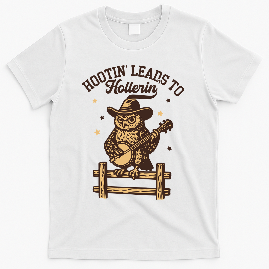 Vintage Hootin Leads To Hollerin Cowboy Owl T-Shirt - White