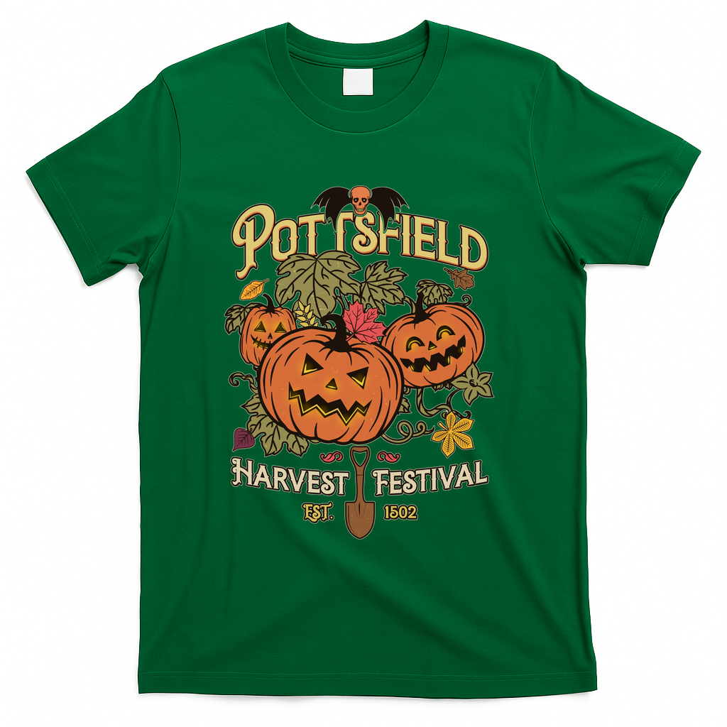 Vintage Halloween Pottsfield Harvest Festival EST 1502 T-Shirt - Green