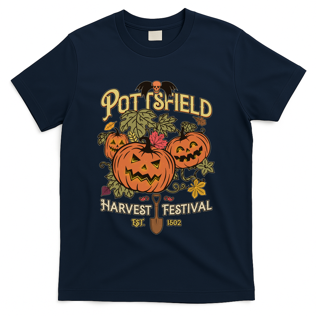 Vintage Halloween Pottsfield Harvest Festival EST 1502 T-Shirt - Navy