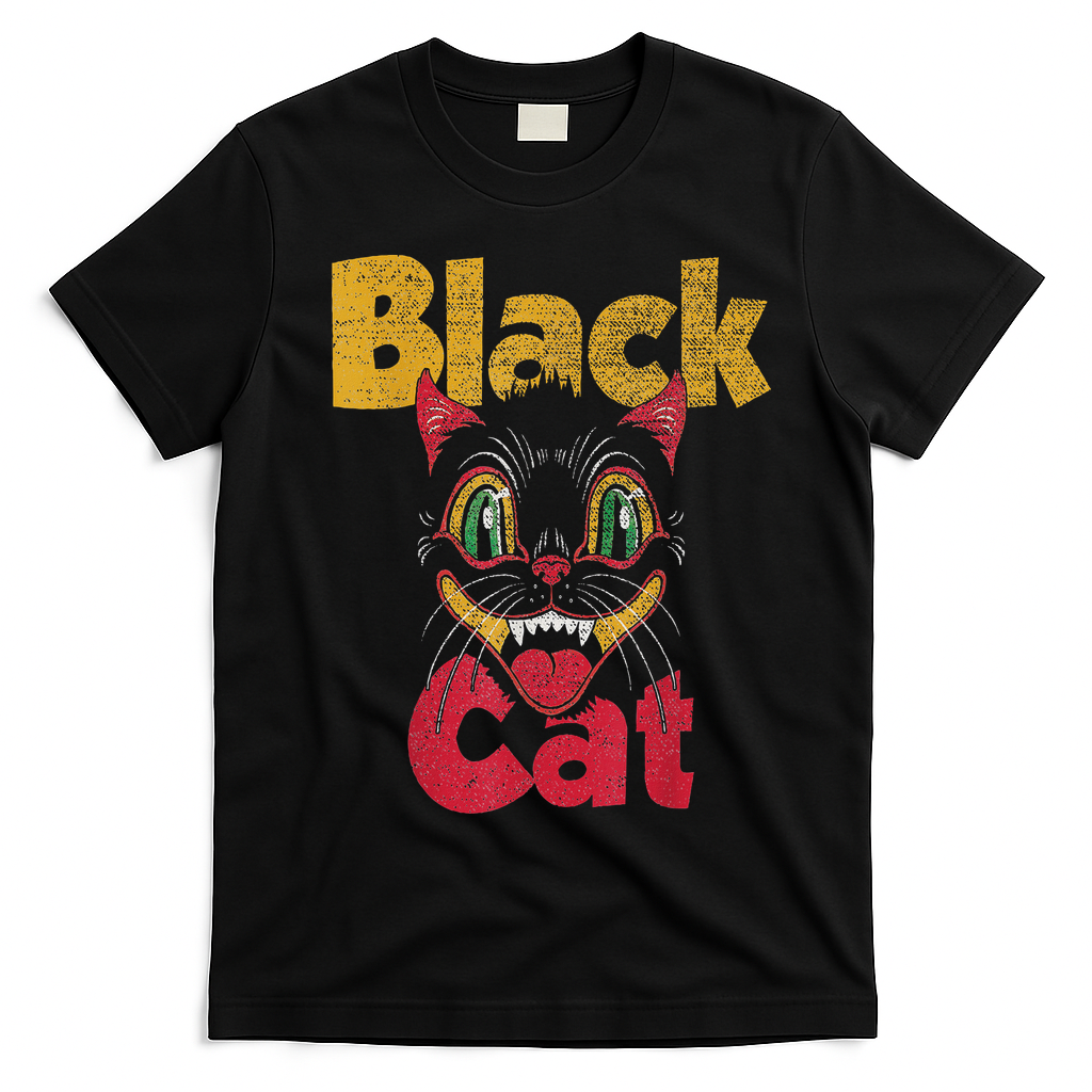 Vintage Halloween Retro Black Cat Retro Fireworks Women T-Shirt - Black