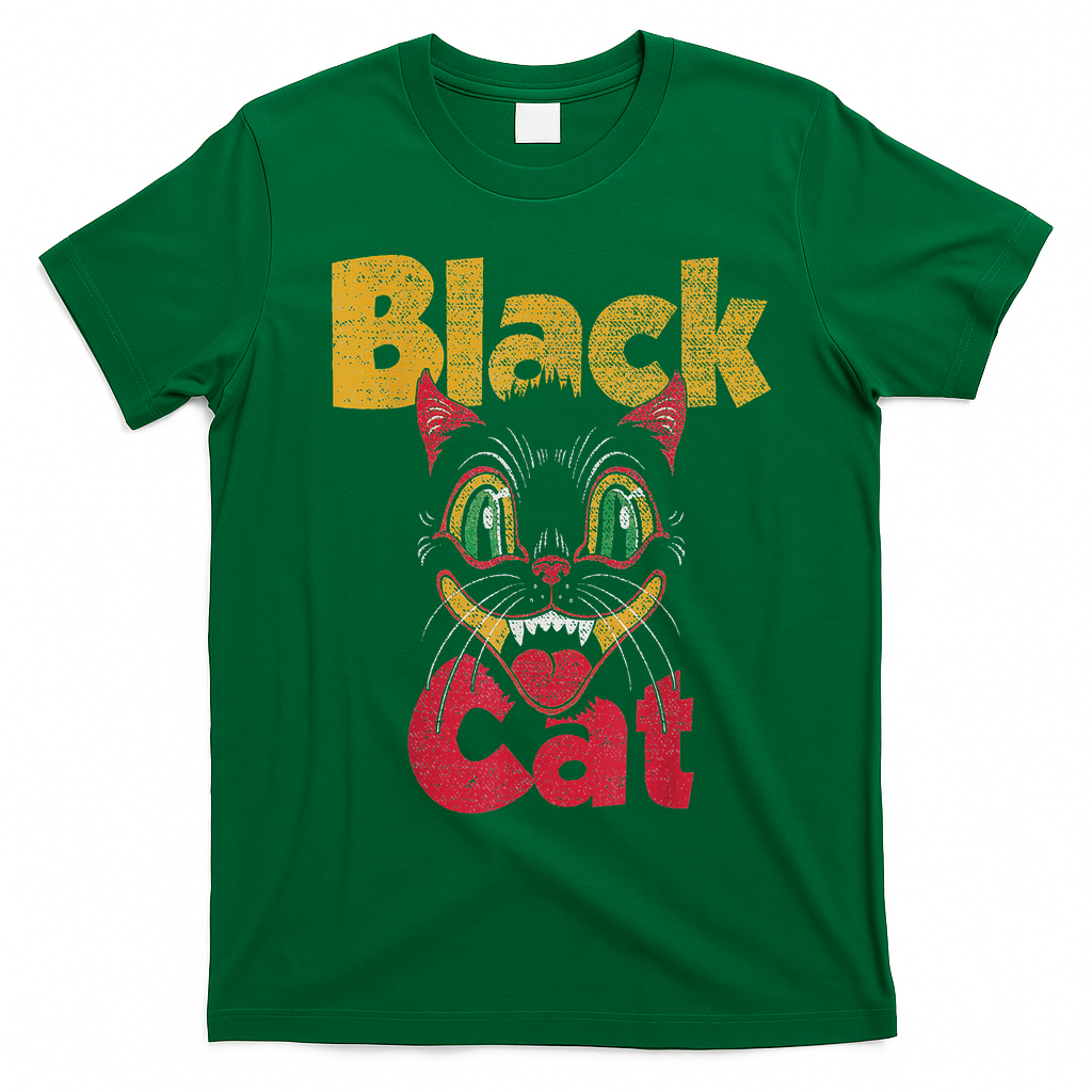 Vintage Halloween Retro Black Cat Retro Fireworks Women T-Shirt - Irish Green