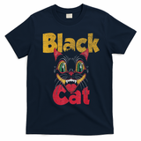 Vintage Halloween Retro Black Cat Retro Fireworks Women T-Shirt - Navy Blue