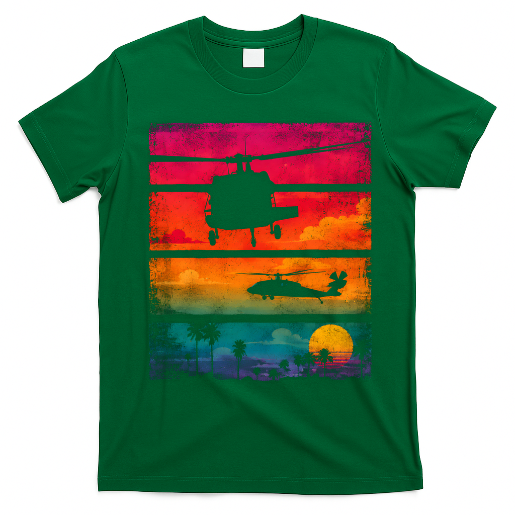 Vintage Helicopter Sunset Blackhawk T-Shirt - Irish Green