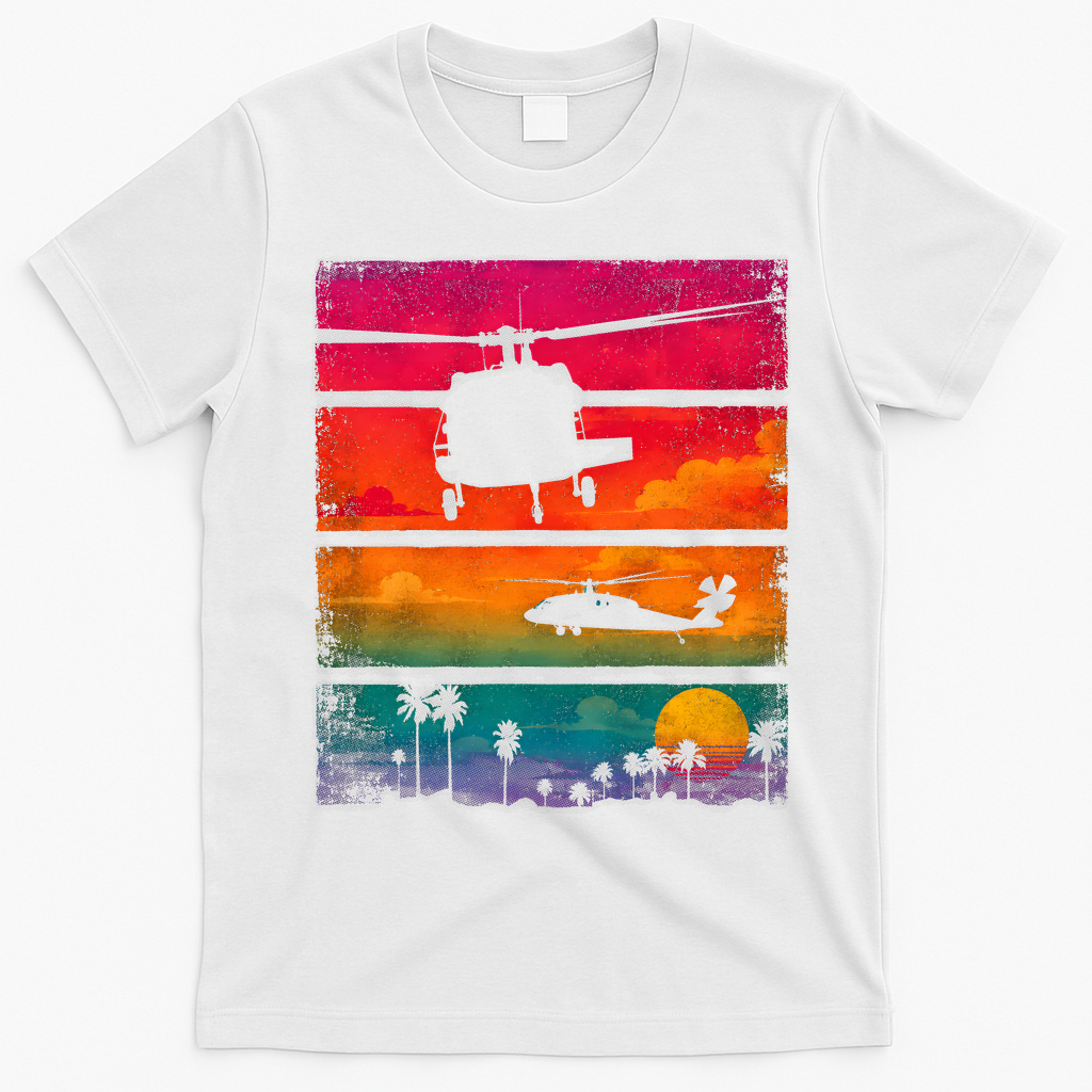 Vintage Helicopter Sunset Blackhawk T-Shirt - White