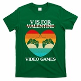 V Is For Valentine Video Games Retro Sunset Heart T-Shirt