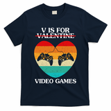 V Is For Valentine Video Games Retro Sunset Heart T-Shirt