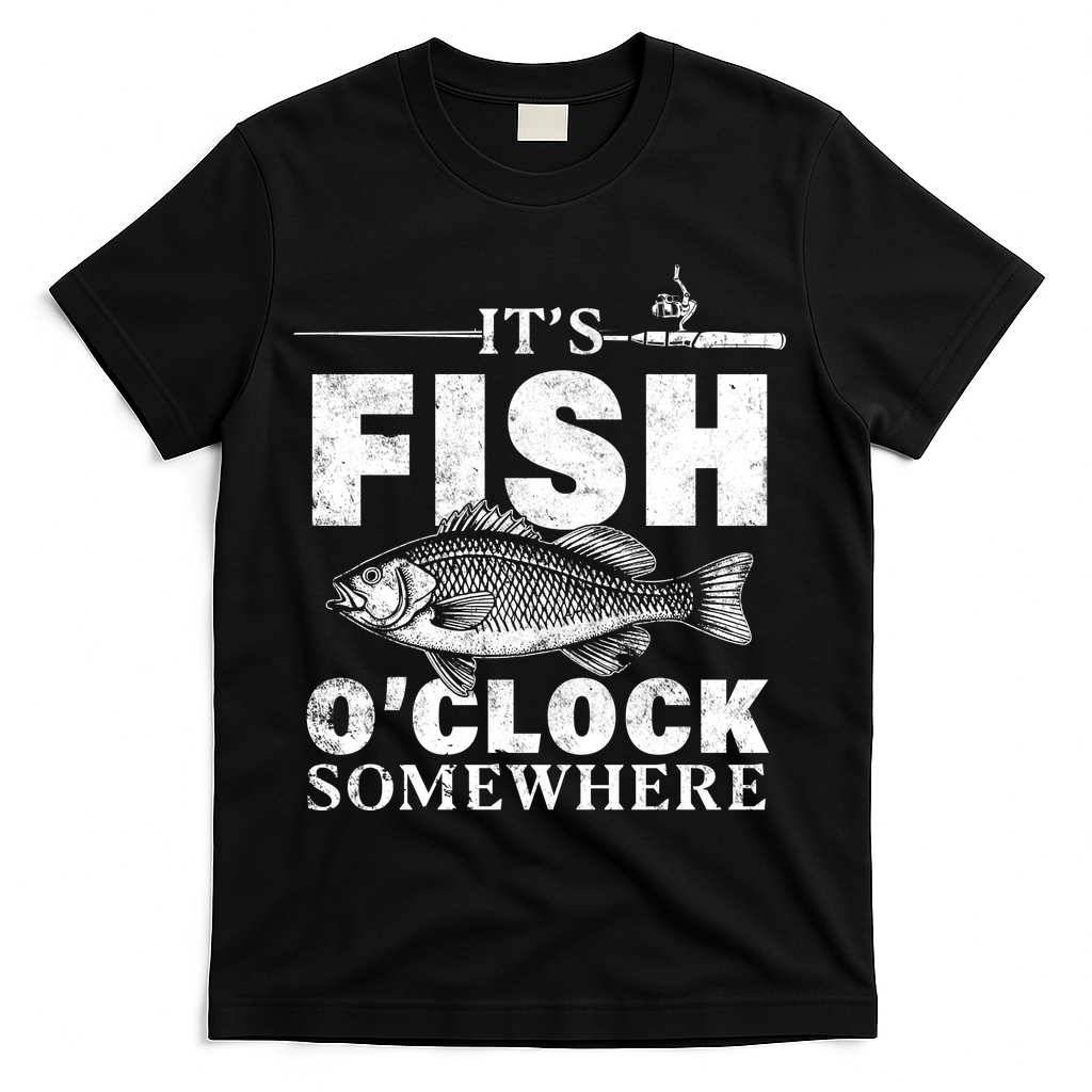 Vintage It's Fish O'Clock Somewhere T-Shirt - Black