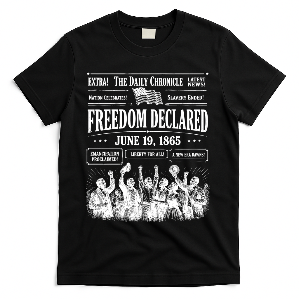 Vintage Juneteenth Freedom Declared 1865 Newspaper T-Shirt - Black