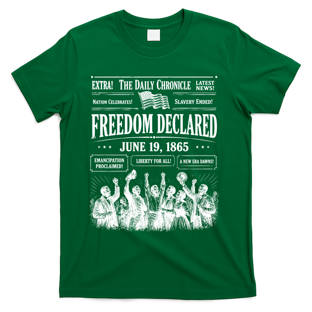 Vintage Juneteenth Freedom Declared 1865 Newspaper T-Shirt - Green