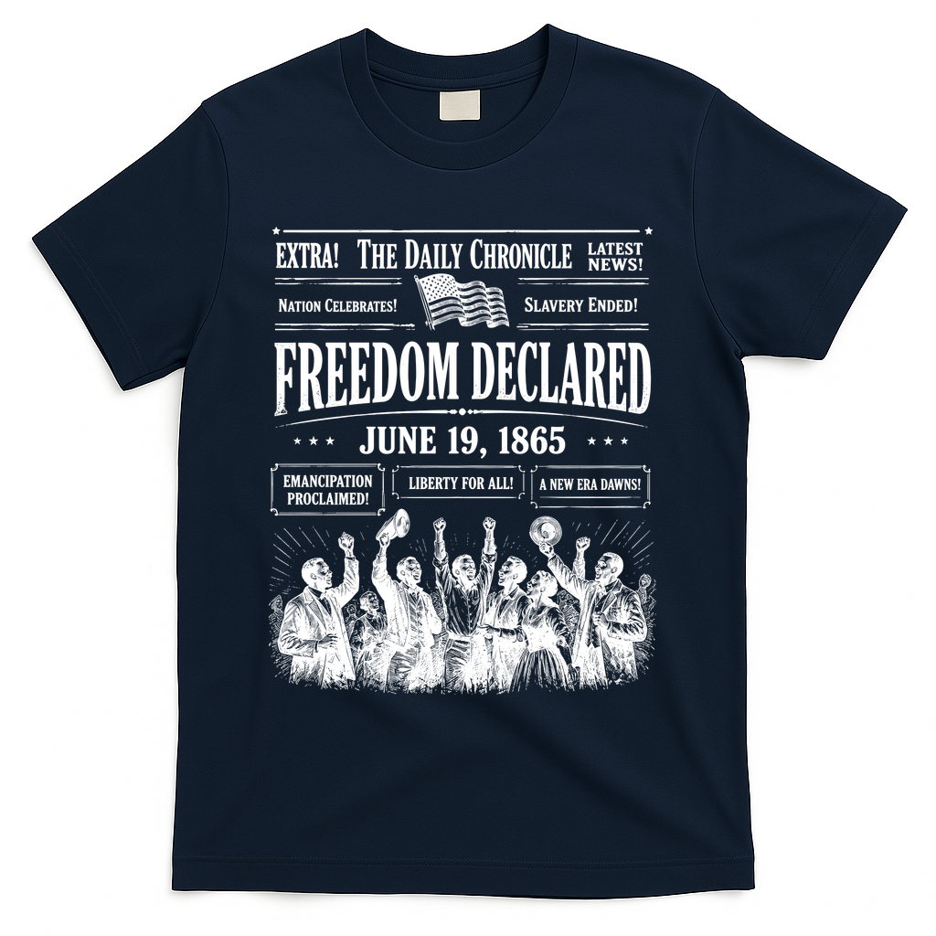 Vintage Juneteenth Freedom Declared 1865 Newspaper T-Shirt - Navy