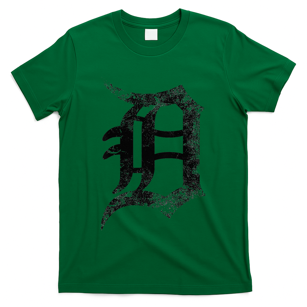 Vintage Letter D Detroit Michigan 313 Area Code Black T-Shirt