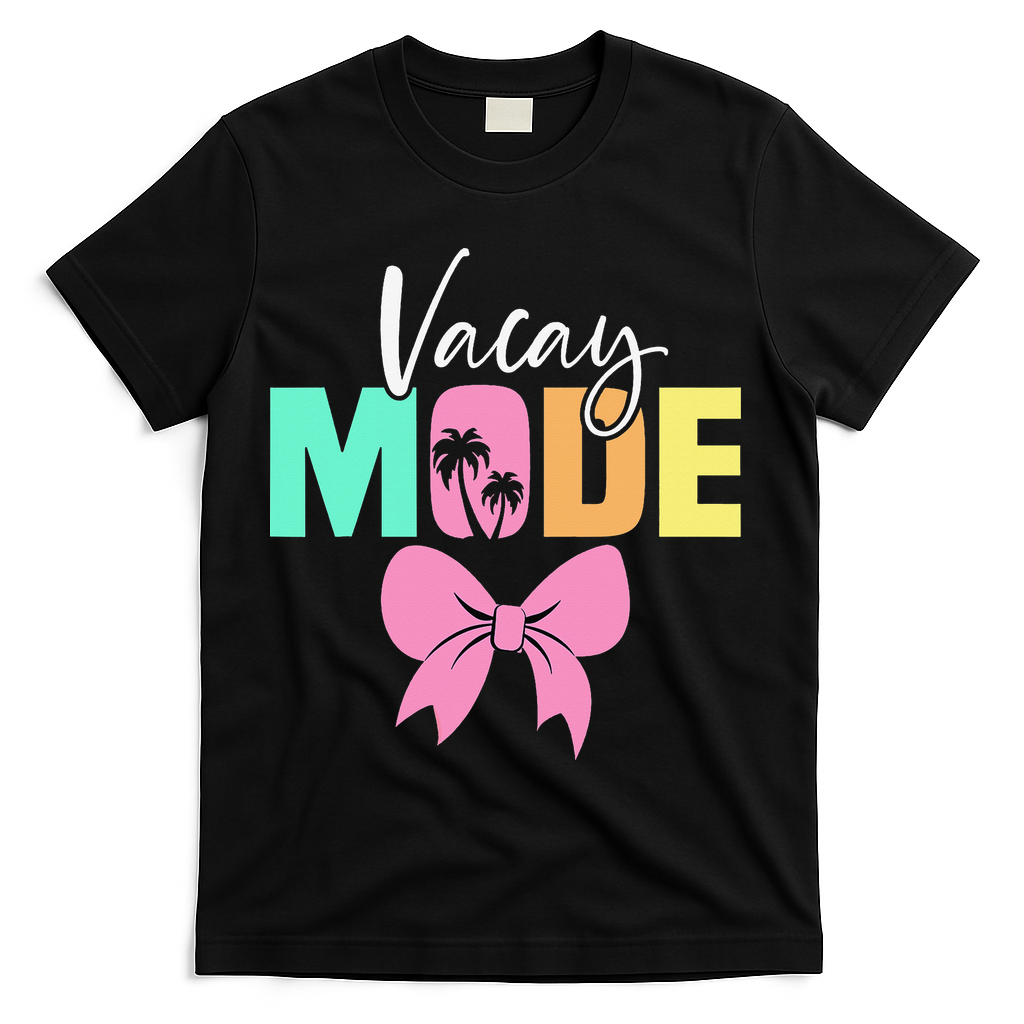 Vacay Mode Coquette Bow Summer Vacation Family Cruise Women T-Shirt - Black
