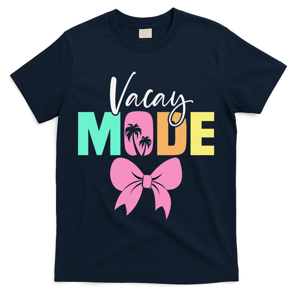 Vacay Mode Coquette Bow Summer Vacation Family Cruise Women T-Shirt - Navy