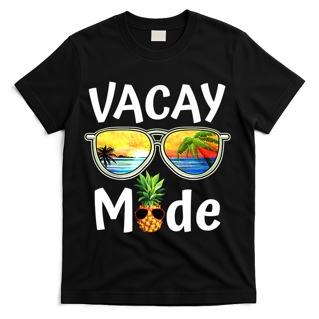 Vacay Mode Family Vacation Summer Sunglasses Beach Pineapple T-Shirt - Black