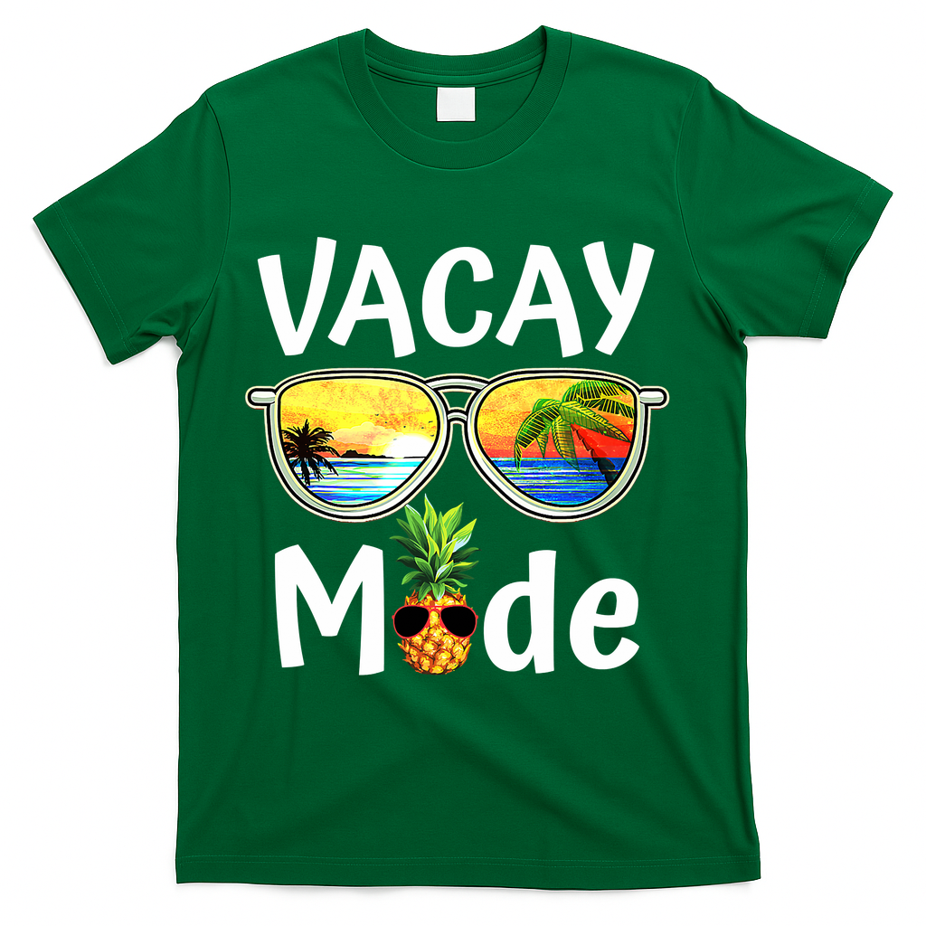 Vacay Mode Family Vacation Summer Sunglasses Beach Pineapple T-Shirt - Green
