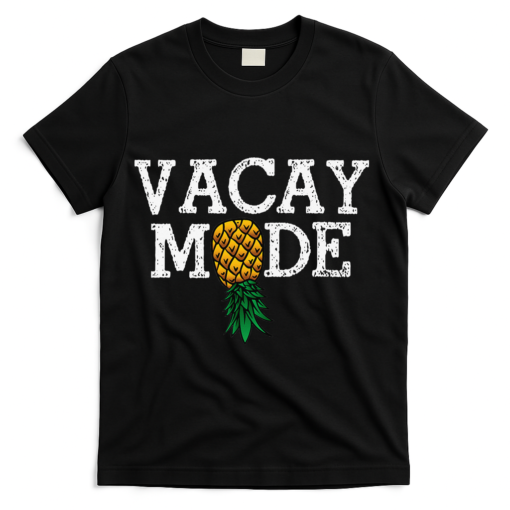 Vacay Mode summer vacation upside down pineapple swinger T-Shirt - Black