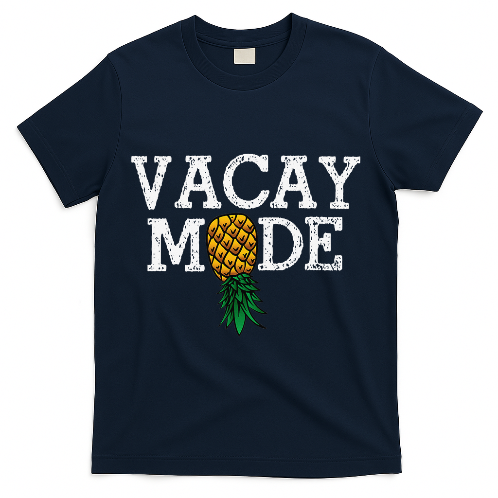 Vacay Mode summer vacation upside down pineapple swinger T-Shirt - Navy