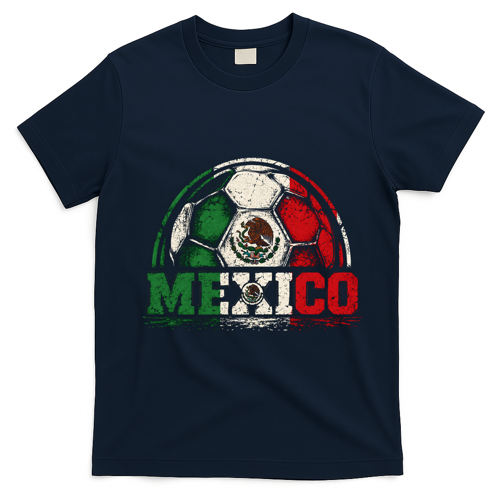 Vintage Mexico Soccer Fan Gear T-Shirt - Navy Blue