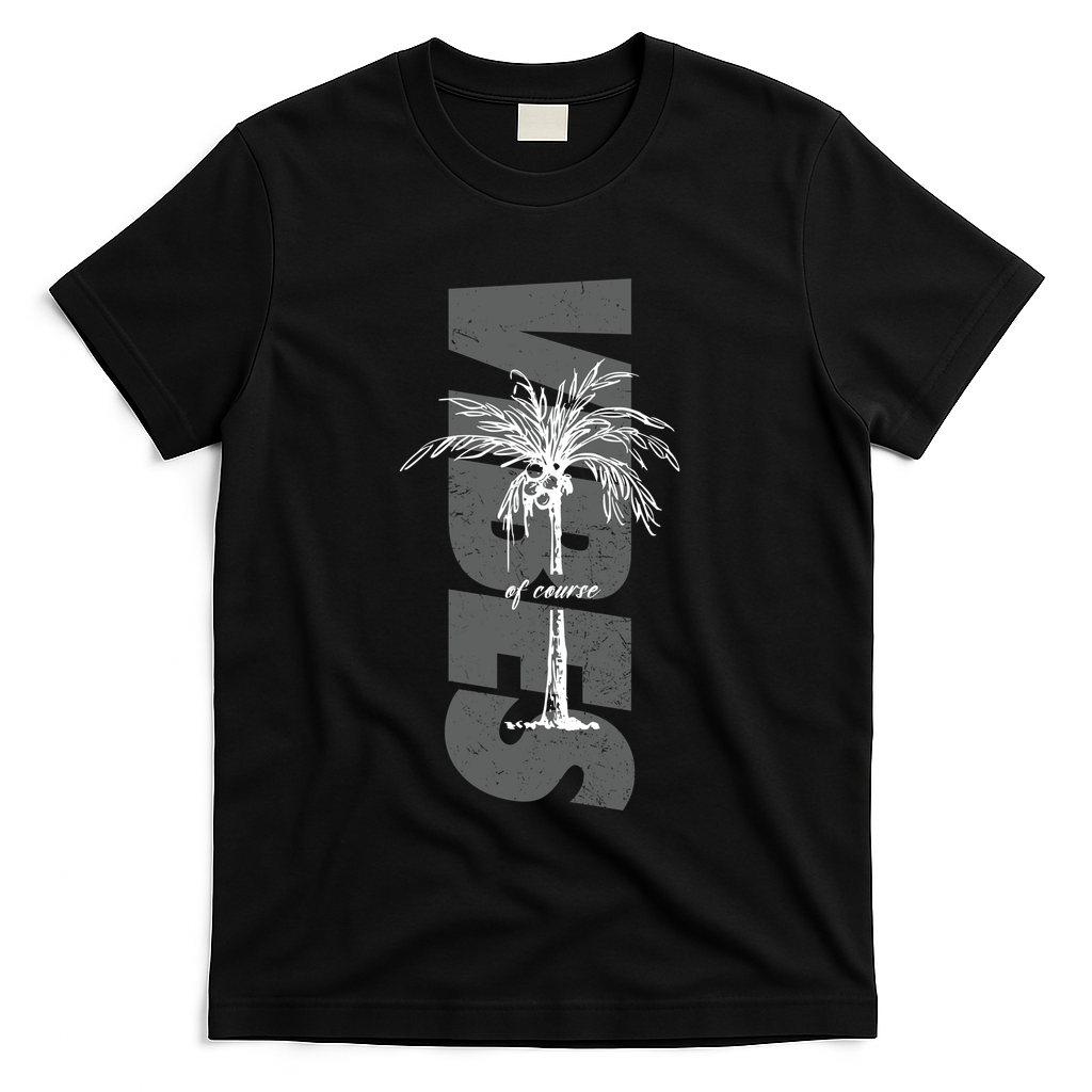 Vibes Of Course Summer Palm Tree Vintage T-Shirt - Black