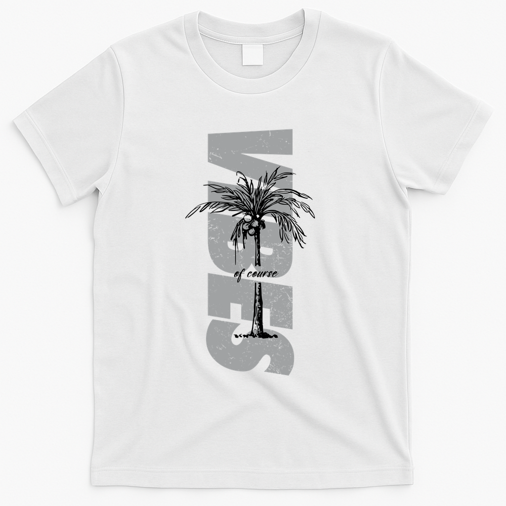 Vibes Of Course Summer Palm Tree Vintage T-Shirt - White