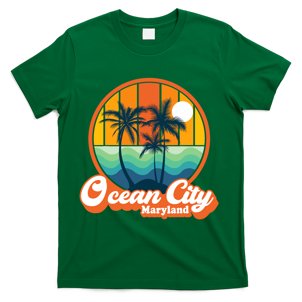 Vintage Ocean City Maryland Summer Vacation Beach Souvenirs T-Shirt - Green