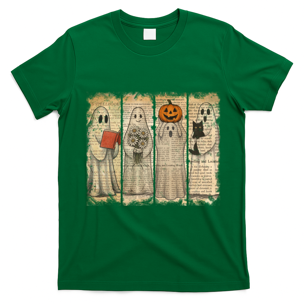 Vintage Oldpaper Ghost Halloween T-Shirt - Irish Green