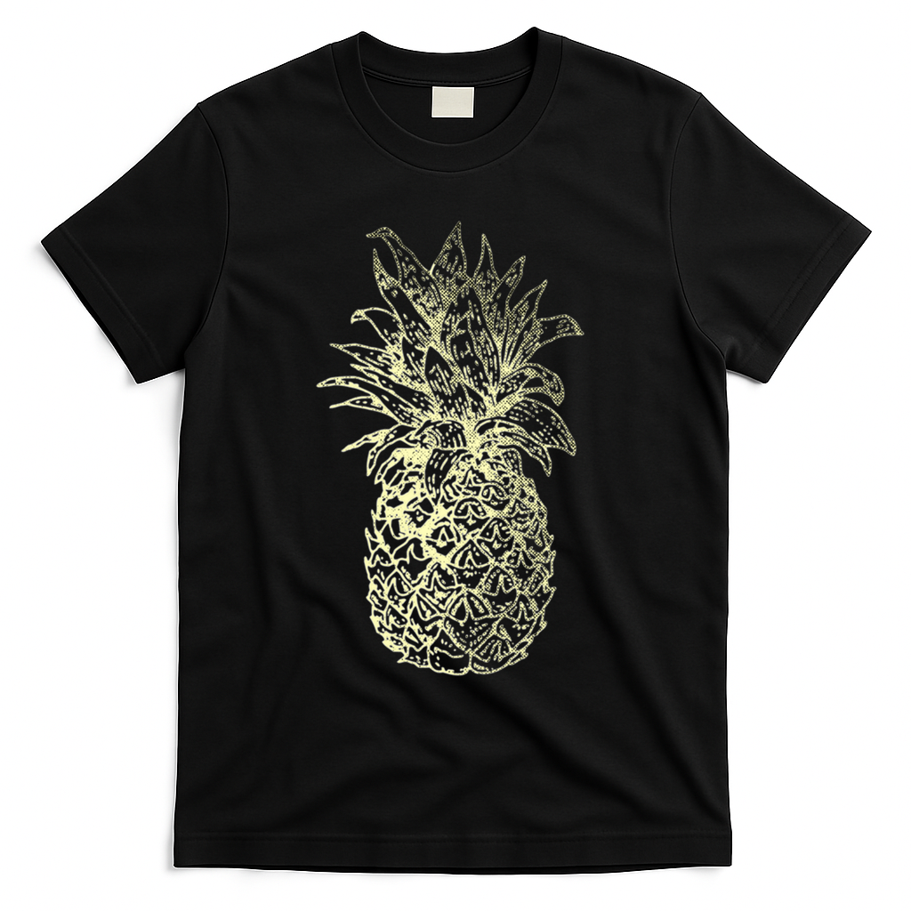 Vintage Pineapple Summer Vacation Graphic T-Shirt - Black