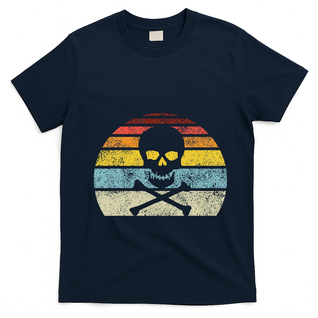 Vintage Pirate Skull Crossbones Flag Retro Style Halloween T-Shirt - Navy Blue