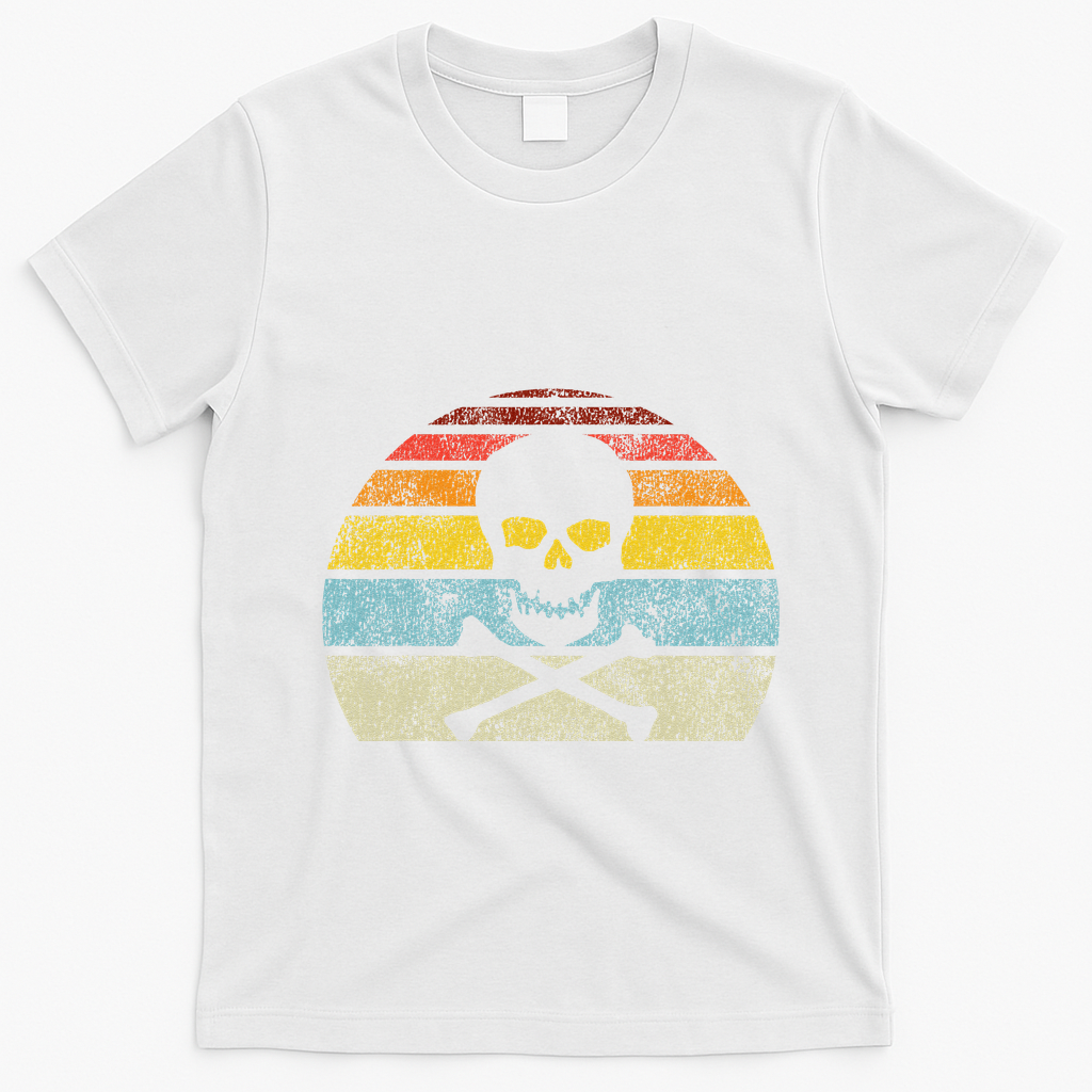 Vintage Pirate Skull Crossbones Flag Retro Style Halloween T-Shirt - White