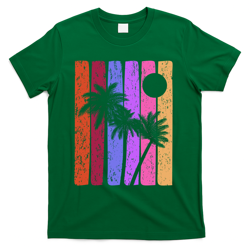 Vintage Palm Tree Retro Summer Vacation Beach T-Shirt - Green