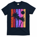 Vintage Palm Tree Retro Summer Vacation Beach T-Shirt - Navy