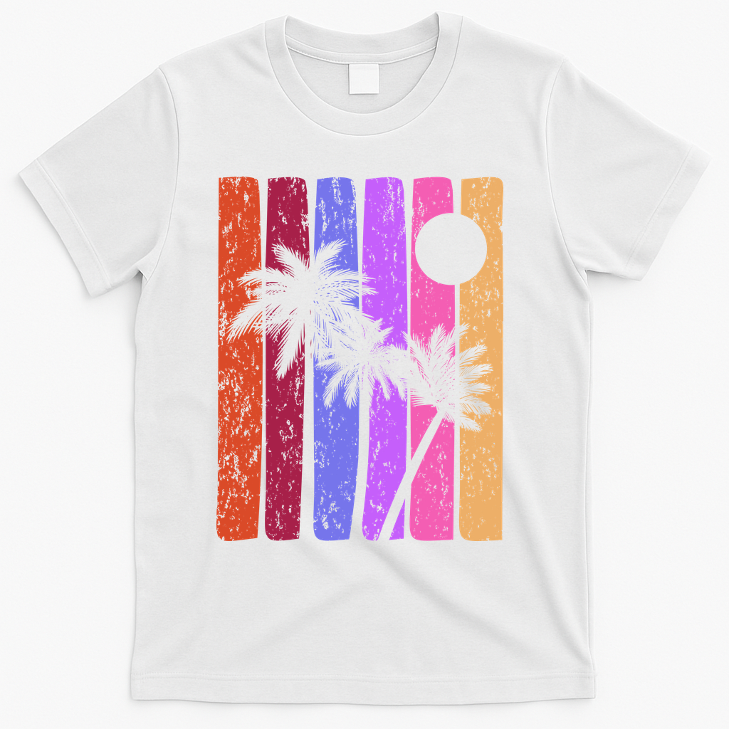 Vintage Palm Tree Retro Summer Vacation Beach T-Shirt - White