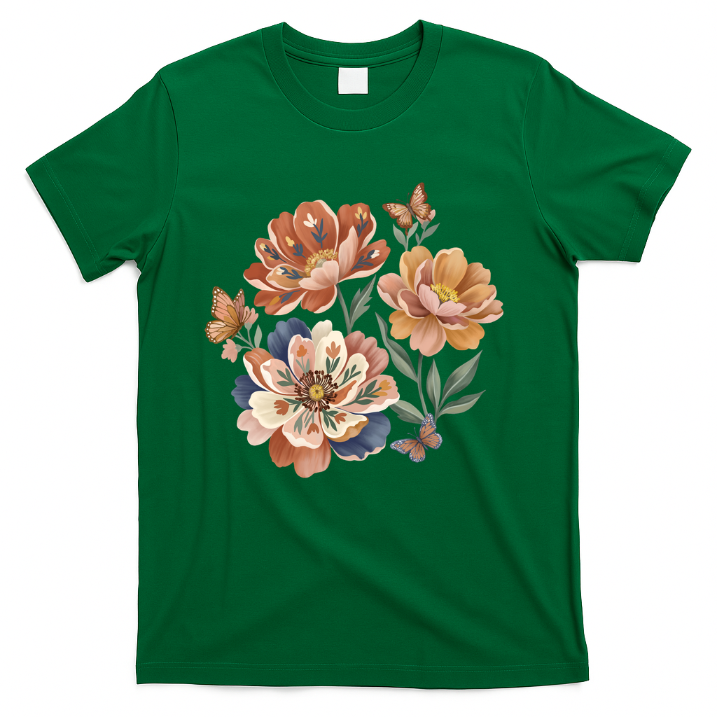 Vintage Peonies with Songbird - Green