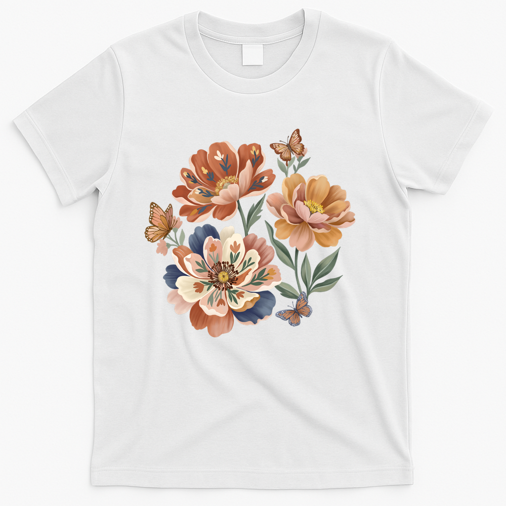 Vintage Peonies with Songbird - White