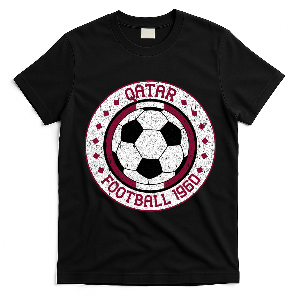 Vintage Qatar Football 1960 Soccer Emblem T-Shirt - Black