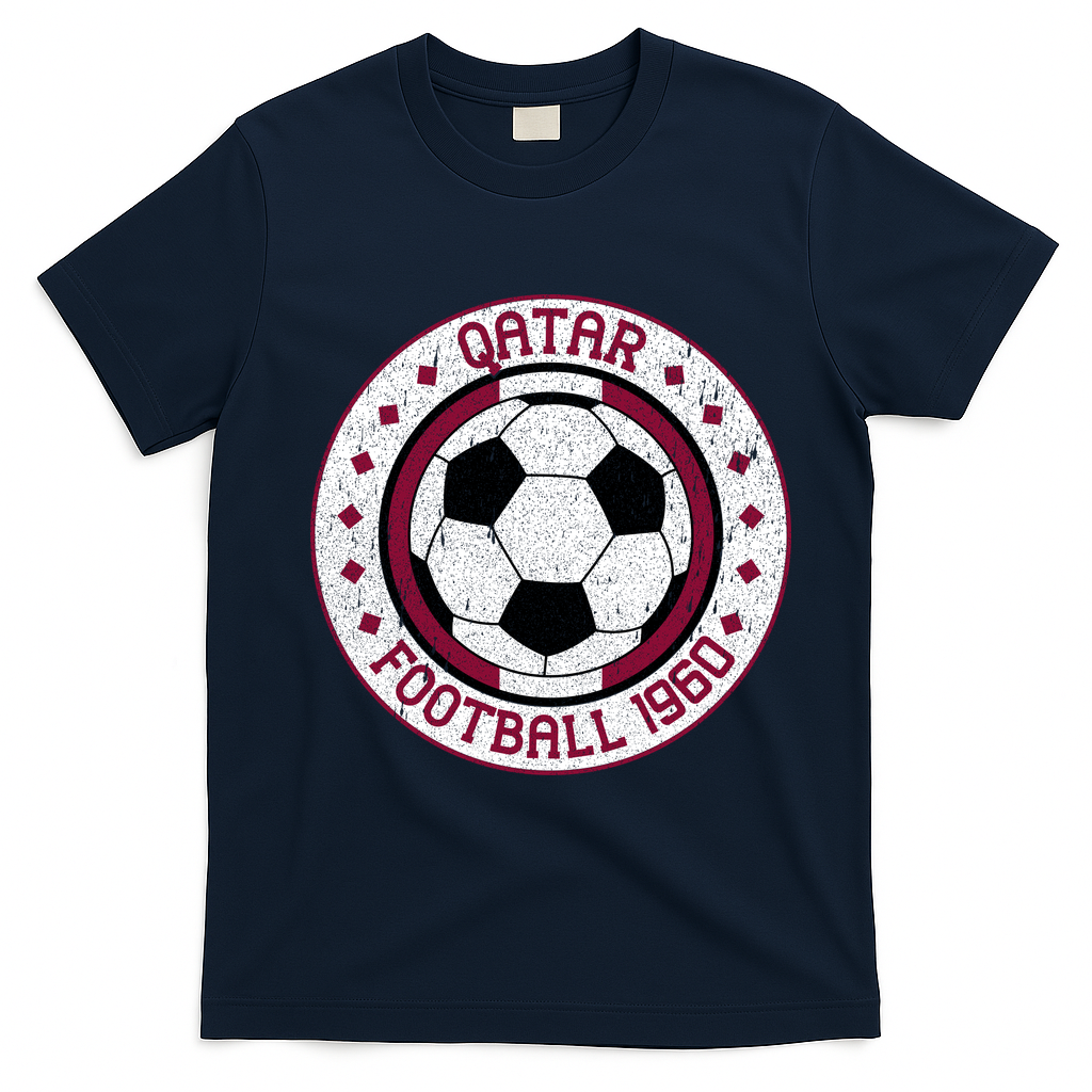 Vintage Qatar Football 1960 Soccer Emblem T-Shirt - Navy Blue