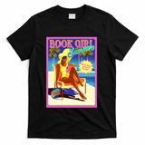 Vintage Retro Book Girl Summer Poster T-Shirt - Black
