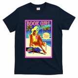 Vintage Retro Book Girl Summer Poster T-Shirt - Navy